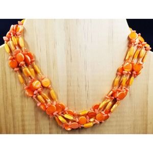 Coldwater Creek Dyed Orange MOP Disk Seed Beads Statement Necklace J134